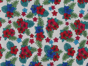 Hibiscus Bunch Cotton Poplin, White