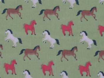 Horses Gallop Polycotton Print, Mint