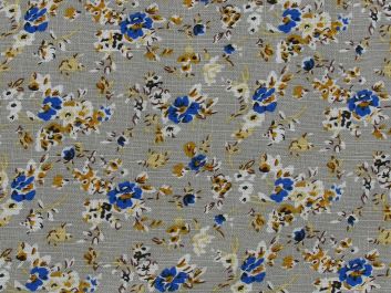 Iris Flowers Printed Rayon Linen Print, Grey