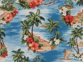 Island Paradise Cotton Poplin Print, Turquoise
