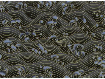 Isumi Japanese Foil Cotton Print, Pacific Waves, Black