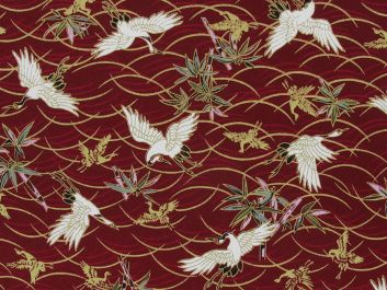 Isumi Japanese Foil Cotton Print, Swooping Crane, Red