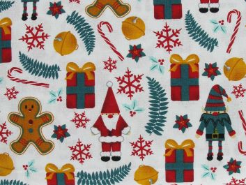 Joys of Christmas Cotton Print, White