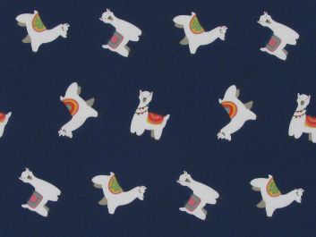Llama Party Polycotton, Navy