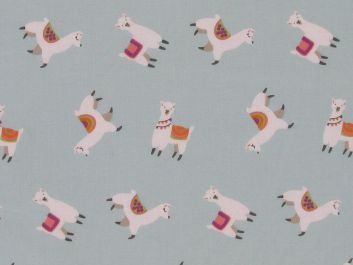 Llama Party Polycotton, Sky