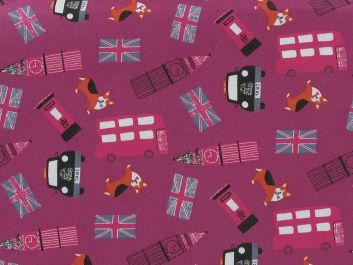 London Town Cotton Poplin Print, Wine