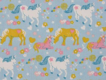 Magical Unicorn Family Polycotton Print, Sky