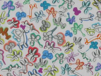 Mini Balloon Animals Cotton Print, White