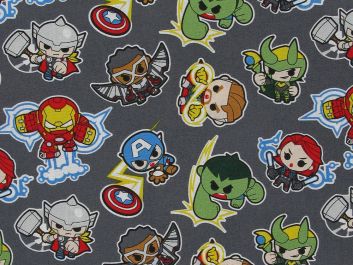 Mini Super Heros Cotton Print, Grey