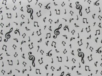 Musical Notes Cotton Print, White