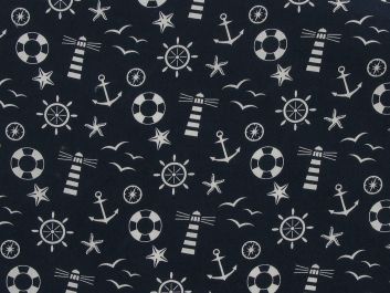 Nautical Motif Cotton Poplin Print, Navy
