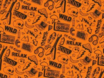 Neon Skate Doodle Cotton Jersey, Orange