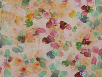 Painted Leaves Digital Print Viscose, Cream