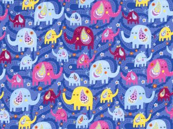 Paisley Elephant Cotton Jersey, Blue