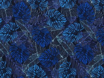 Palm Leaves Shadow Cotton Poplin Print, Navy