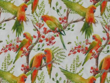Parrot Tree Cotton Print, White