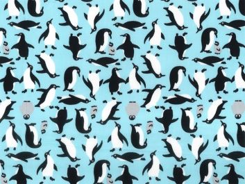 Penguin Family Cotton Poplin Print, Blue