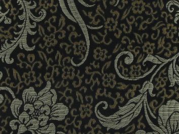 Polyester Jacquard, Shanghai Leaf - Midnight Black