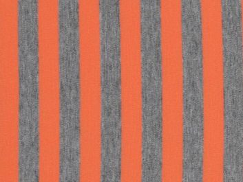 Polyviscose 1cm Stripe Lightweight Jersey, Grey and Orange