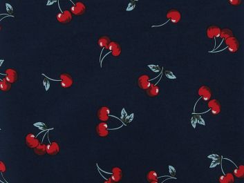 Printed Cherry Cotton Poplin, Navy