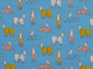 Pyjama Llama Polycotton Print, Light Blue