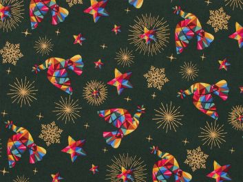  Rainbow Christmas Metallic Cotton Print, Doves, Green