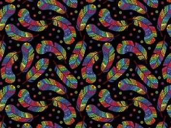 Rainbow Mosaic Cotton Print, Feathers