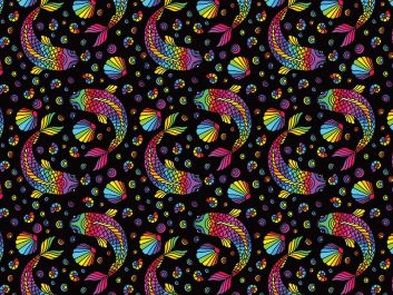 Rainbow Mosaic Cotton Print, Fish