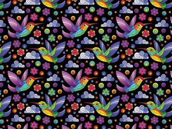 Rainbow Mosaic Cotton Print, Humming Birds