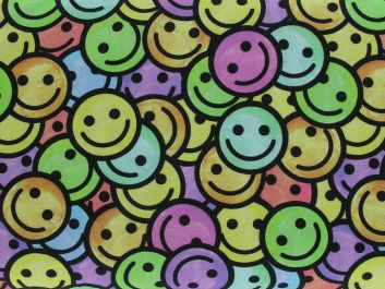 Rainbow Smiley Faces Cotton Jersey