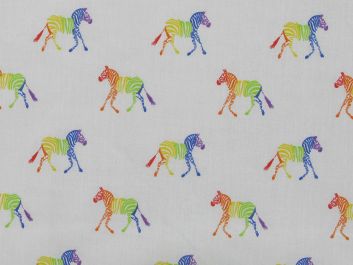Rainbow Zebra Polycotton Print, White