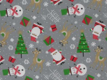 Reindeer Snowman Polycotton Print, Grey