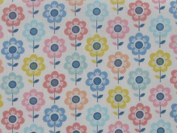 Retro Daisy Polycotton Print, White