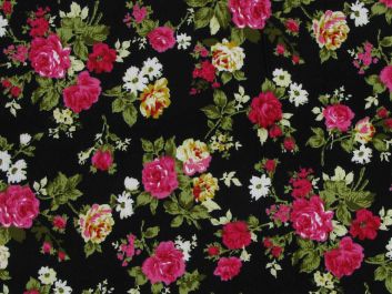 Rose Bunch Printed Needlecord, Cerise Rose