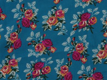 Rose Pair Viscose Print, Turquoise