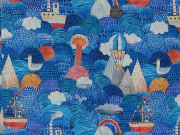Sail Away Cotton Print, Blue