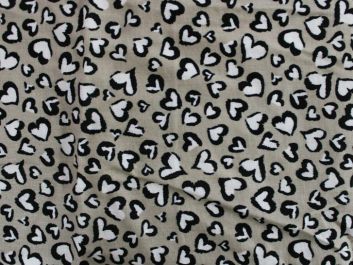 Scribble Hearts Printed Double Gauze, Sand