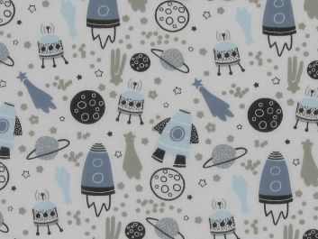 Shooting Star Rocket Polycotton Print, Ivory