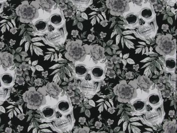 Skull Wreath Cotton Poplin Print, Black