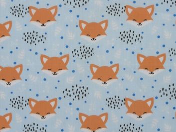 Smiley Fox Polycotton Print, Sky