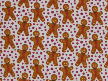 Smiling Gingerbread Men Polycotton Print, White