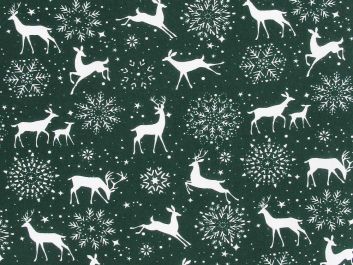 Snowflake Reindeer Polycotton Print, Green