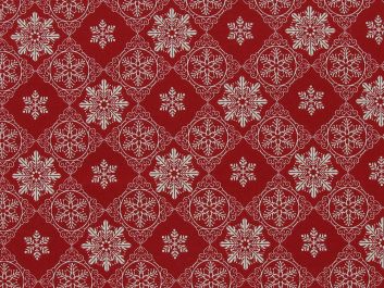 Snowflake Tiles Cotton Poplin Print, Red