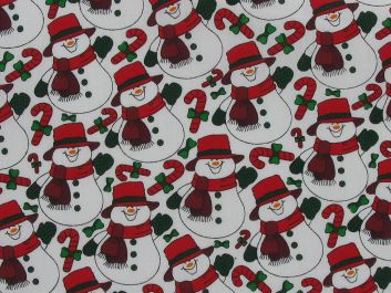 Snowman Wave Polycotton Print, White