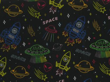 Space Jam Polycotton Print, Black