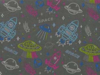 Space Jam Polycotton Print, Grey