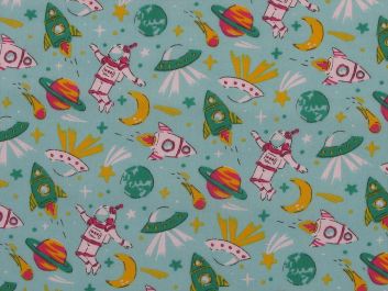 Spaceman Odyssey Polycotton Print, Mint