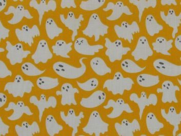 Spooky Ghosts Polycotton Print, Light Orange