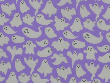 Spooky Ghosts Polycotton Print, Purple