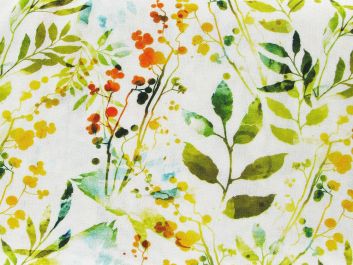 Spring Herbs Printed Linen Blend, White